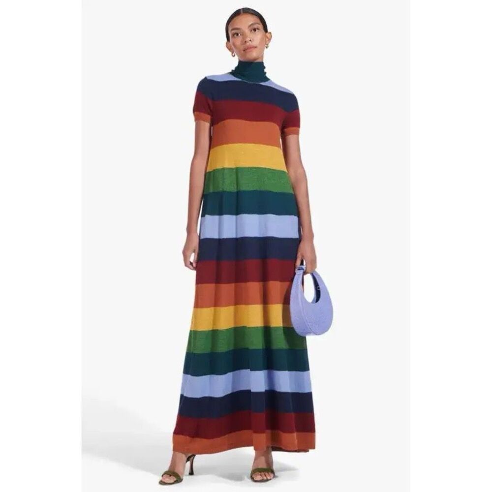 STAUD Fox Striped Merino Wool-Blend Maxi Dress XS